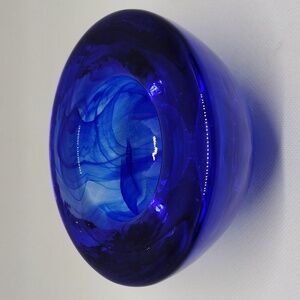 Cobalt Blue Swirled Art Glass Votive‎ Candle Holder